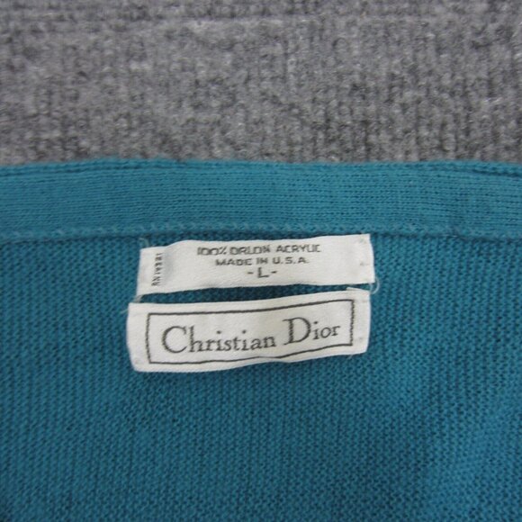 Vintage Christian Dior Mens Cardigan Sweater 100% Orlon Acrylic USA Blue Large - Picture 5 of 10